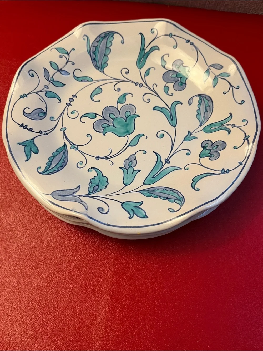 Zaccagnini Italy Set of 4 salad Plates White Blue Majolica 1937 ... 8.25”D